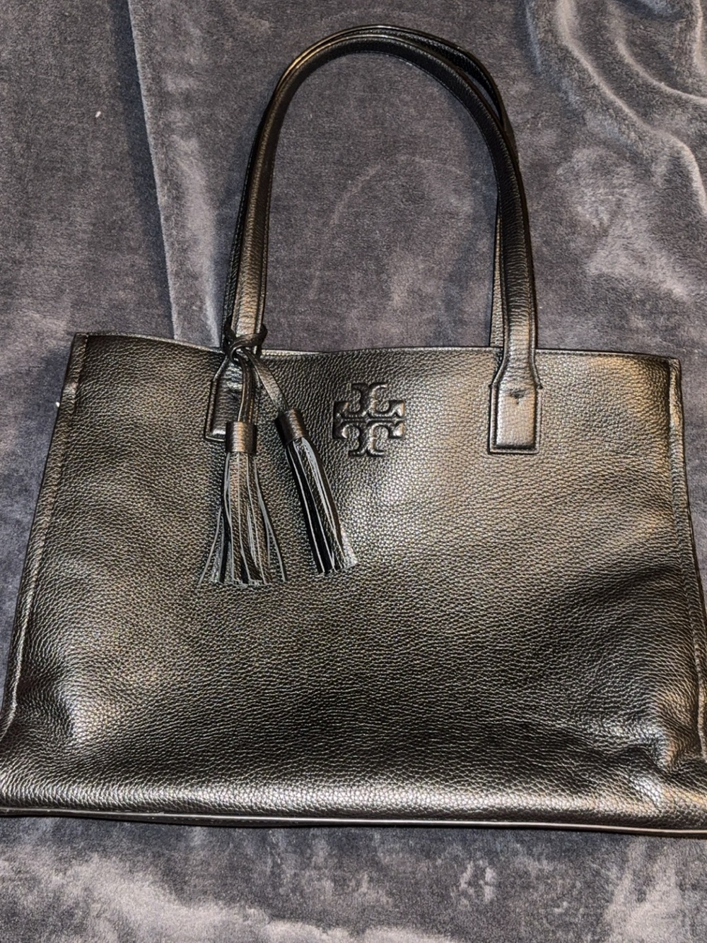 tory burch black pebbled leather thea hand bag - Picture 14 of 14